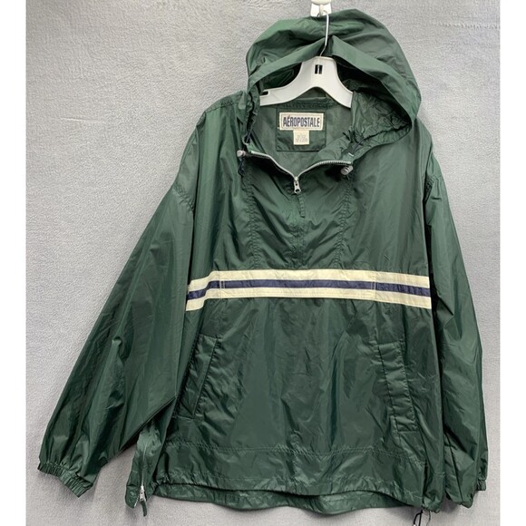 Aeropostale Mens Windbreaker 100% Nylon Jacket Hooded 3/4 Zip Green Size Large - Picture 1 of 15